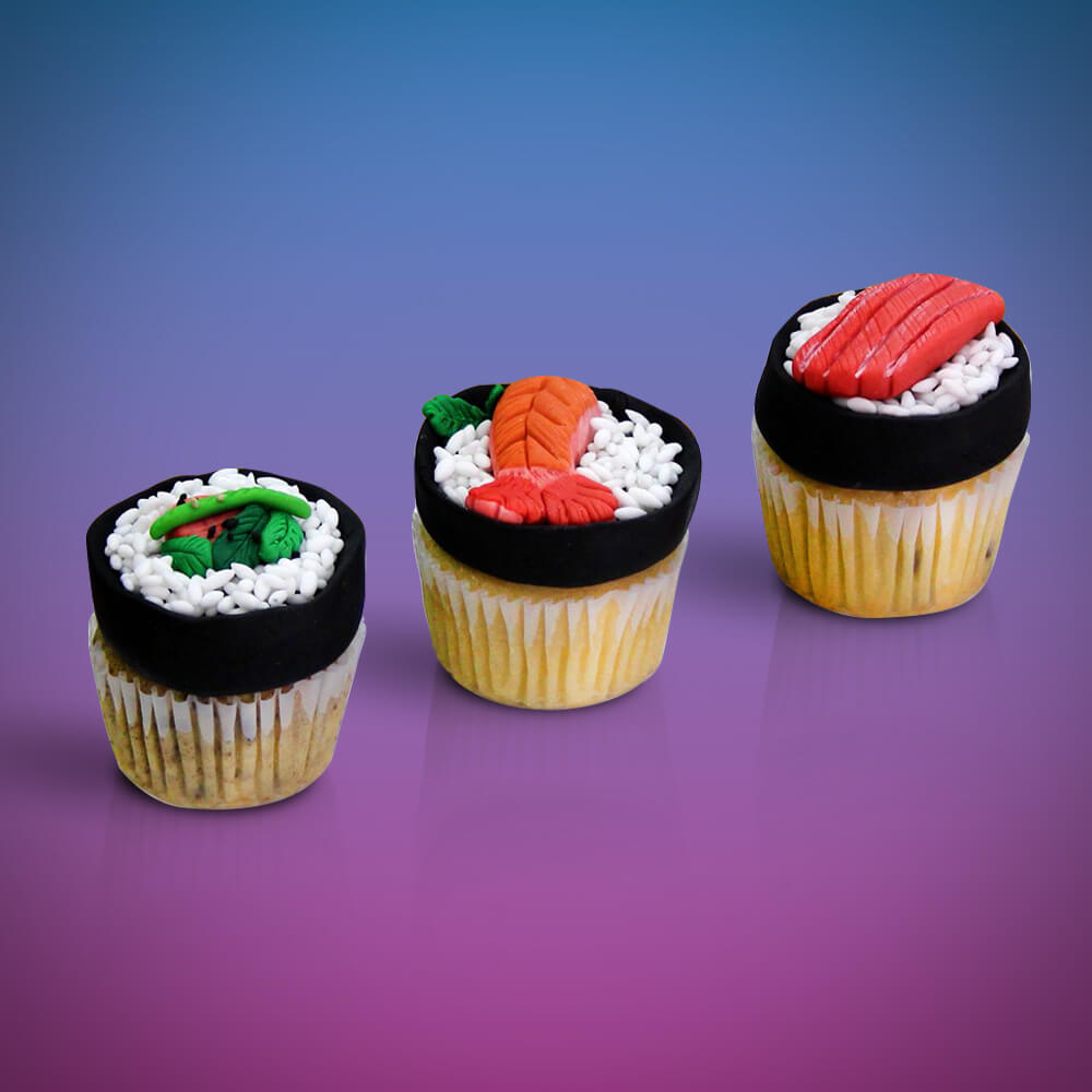 Combinamos dos bellos y deliciosos alimentos para crear estos cupcakes con decoracion de Sushi.